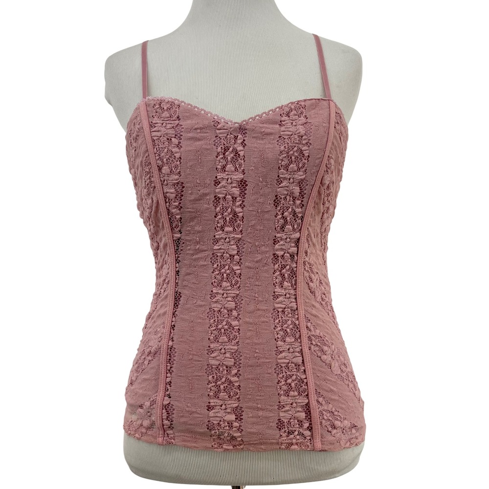 Candies Size Medium Vintage Y2K Cami Tank Top Pink Floral Lace Corset Style